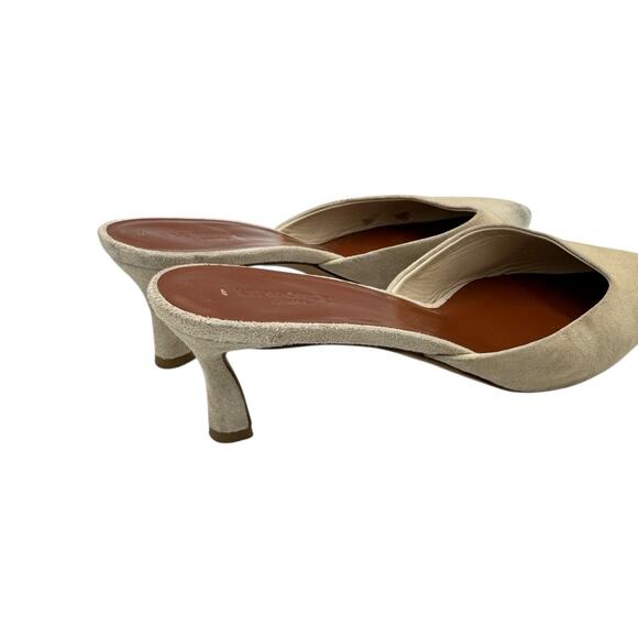 Le Monde Beryl Neutral Cream Suede Leather Kitten Heel Pointed Toe Mules - Picture 9 of 12